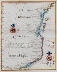 Kart over Mombasa, Øst-Afrika.