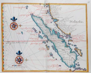 Kart som viser Malacca og Sumatra, vestlige Indonesia, en del av Sunda-øyene.