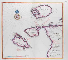 Kart som viser deler av øya Ceram (Seram) og Bonoa (Boano-øya) og Kelang-øya og Manipa-øya.