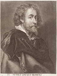 Portrett av Peter Paul Rubens (1577-1640) plate 30 fra en serie portretter av kunstnere, gravert av Joannes Meyssens (1612-70)
