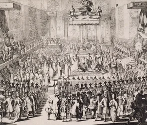 Kroningen av Vilhelm av Oranien (1650-1702) og Maria (1662-94) i Westminster Abbey, 21. april 1689