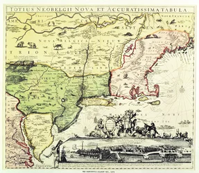 Restitutio-Allardt-kartet over New Amsterdam, gravert og pub. av Carolus Allardt, 1673 (kobberstikk)