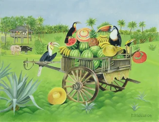 Tukaner og vannmeloner i gammel thailandsk vogn, 2004 (olje på lerret)