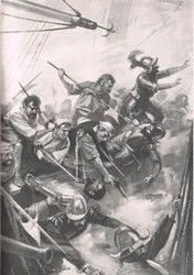 The English Repelling the Spaniards at San Juan de Ulua, illustrasjon fra 