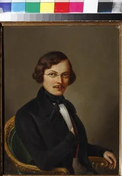 Portrett av forfatteren Nikolai Gogol (1809-1852) par Boltz, E. (aktiv fra midten av 1800-tallet). Olje på lerret