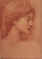 Kvinnelig hode - Dessin av Sir Edward Coley Burne Jones (Burne-Jones) (1833-1898) - 1894 - Sanguine og kritt på papir - 38,4x27,7 - Museu Nacional d