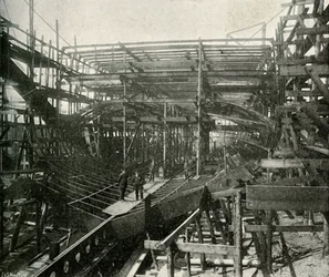 The Building of a War-Ship: En førsteklasses cruiser på gang ved Thames Ironworks, c1897