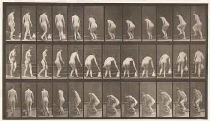 Plate 108. Vende seg for å gå opp trapper, bøye seg, løfte en mugge, 1872-1885
