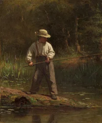 Gutt som fisker, ca. 1860 (olje på lerret)