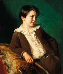 Portrett av mester John Lethbridge fra Tregeare Manor, Launceston, Devon, trekvart lang, i brun dress som holder en pisk, lener seg på et dyreskinn