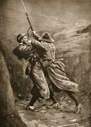 Menig Lavin kjemper med en tyrkisk bombefly i en britisk sevje ved Suvla Bay, Gallipoli
