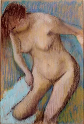 Etter badet: naken kvinne tørker sitt høyre lår. Pastell, 1866, 72 x 49 cm, Roma, Galleria d
