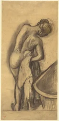 Etter badet: Kvinne som tørker seg, ca. 1900 (pastell)