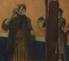 At the Milliners, 1882 (Pastell på blekgrå vevd papir lagt ned på silkebolting)