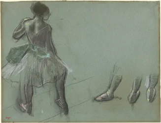 Danser sett bakfra og tre studier av føtter