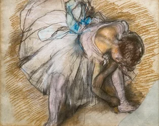 Danser justerer skoen. 1885. Pastell på papir.
