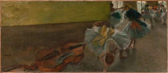 Dansere i øvingsrommet med kontrabass, ca. 1882–85 (olje på lerret)