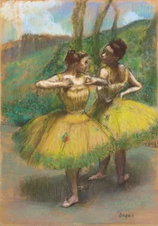 Dansere med gule skjørt (to dansere i gult), ca. 1896 (pastell og kull på sammenføyd papir)