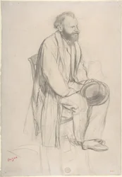 Édouard Manet, sittende, med hatten i hånden