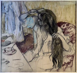 Kvinnen har toalettet sitt. Tegning av Edgar Degas (1834-1917)