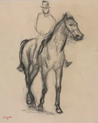 Hest og rytter, ca. 1890 (svart kritt)