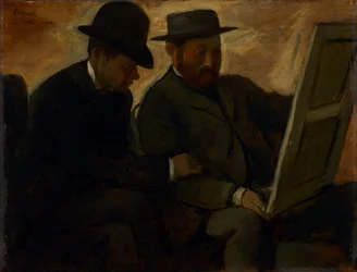 Paul Lafond og Alphonse Cherfils undersøker et maleri, ca. 1878-1880