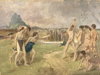 Studie for The Young Spartans Exercising, ca. 1860-61 (olje på papir montert på panel) (se 3354)