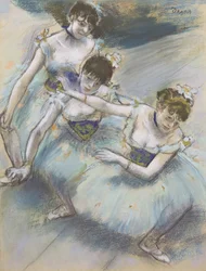 Tre dansere i en diagonal linje på scenen, ca. 1882 (pastell)