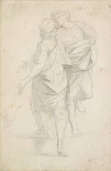 To skikkelser som står på en trappetur, etter Raphael, c1853-54