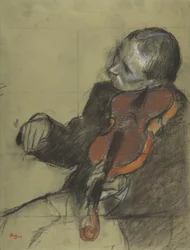 Fiolinist, Study for The Dance Lesson, 1878-79 (pastell og kull på grønt vevd papir)