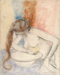 Woman Bathing, ca. 1897 (pastell på grunnet lerret)