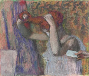 Kvinne som styler håret hennes, brevet; Kvinne som kjemmer håret, brevet, ca. 1888-1892
