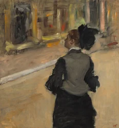 Kvinne sett bakfra (besøk på museet), ca. 1879-85