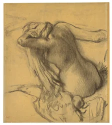 Kvinne som tørker håret, ca. 1890-95
