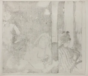 Kvinner foran en kafé, kveld, ca. 1877 (monotype beslektet på elfenbensvevet papir)