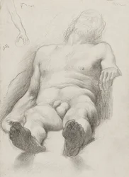 Studie - Reclining Nude Man, 1856-58 (grafitt på kremfarget papir)