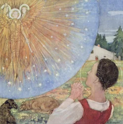 Jeanne d#39;Arc hører stemmene, illustrasjon fra #39;Sainte Jeanne d#39;Arc#39; av Monseigneur Villepelet
