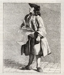 Tallvinnernes roper (Loto) - Petity metier de Paris (Studier tatt i det nedre folket, eller Cris of Paris) - gravering av Edme Bouchardon (1698-1762)