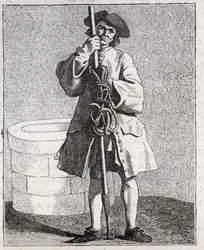 Le cureur de puits - Pepetit metier de Paris (Études prises dans le bas Peuple, ou les Cris de Paris) - engraving by Edme Bouchardon (1698-1762)