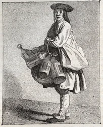 Le marchand de lanternes - Pepetit metier de Paris (Études prises dans le bas Peuple, ou les Cris de Paris) - engraving by Edme Bouchardon (1698-1762)