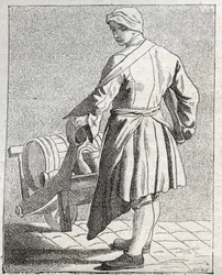 Eddikhandleren - Pepetit metier de Paris (Studier tatt i det nedre folket, eller Cris of Paris) - gravering av Edme Bouchardon (1698-1762)