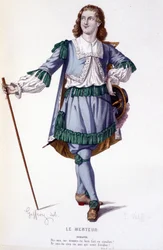 Karakteren Dorante i komedien Le Menteur - Full Theatre: (Samling av skuespill av Corneille) tegning av Geffroy, gravering av L. Wolff - red. Laplace, Sanchez og Co., Paris 1884