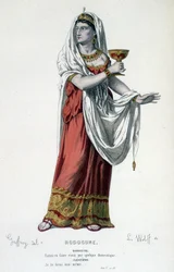 Karakteren til Cleopatre i tragedien Rodogune princess des Parthes - Full Theatre: (Samling av skuespill av Corneille) tegning av Geffroy, gravering av L. Wolff - red. Laplace, Sanchez et Cie, Paris 1884