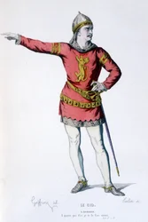 Karakteren til Don Rodrigue i tragikomedien Le Cid - Full Theatre: (Samling av skuespill av Corneille) tegning av Geffroy, gravering av Colin - red. Laplace, Sanchez et Cie, Paris 1884