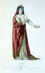 Karakteren til Medee i tragedien Medee - Full Theatre: (Samling av skuespill av Corneille) tegning av Geffroy, gravering av L. Wolff - red. Laplace, Sanchez et Cie, Paris 1884