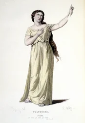 Karakteren til Pauline i tragedien Polyeucte martyr - Full Theatre: (Samling av skuespill av Corneille) tegning av Geffroy, gravering av L. Wolff - red. Laplace, Sanchez et Cie, Paris 1884