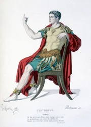 Karakteren til Pompee i teaterstykket Sertorius - Full Theatre: (Samling av skuespill av Corneille) tegning av Geffroy, gravering av Delanoux - red. Laplace, Sanchez et Cie, Paris 1884