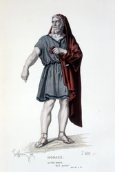 Karakteren til den gamle Horace i tragedien Horace - Full Theatre: (Samling av skuespill av Corneille) tegning av Geffroy, gravering av L. Wolff - red. Laplace, Sanchez et Cie, Paris 1884