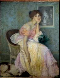 Portrett av frøken Ella Carmichael, guvernante for barn av kunstneren Maleri av Edmond Francois Aman Jean (Aman-Jean, Amand Jean, Aman-Jean