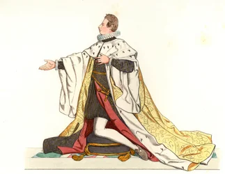 Cosme II de Medicis (1590-1621), storhertug av Toscana (Italia) - Litografi basert på en illustrasjon av Edmond Lechevallier-Chevignard (1825-1902), fra "Historical Costumes of the 16th